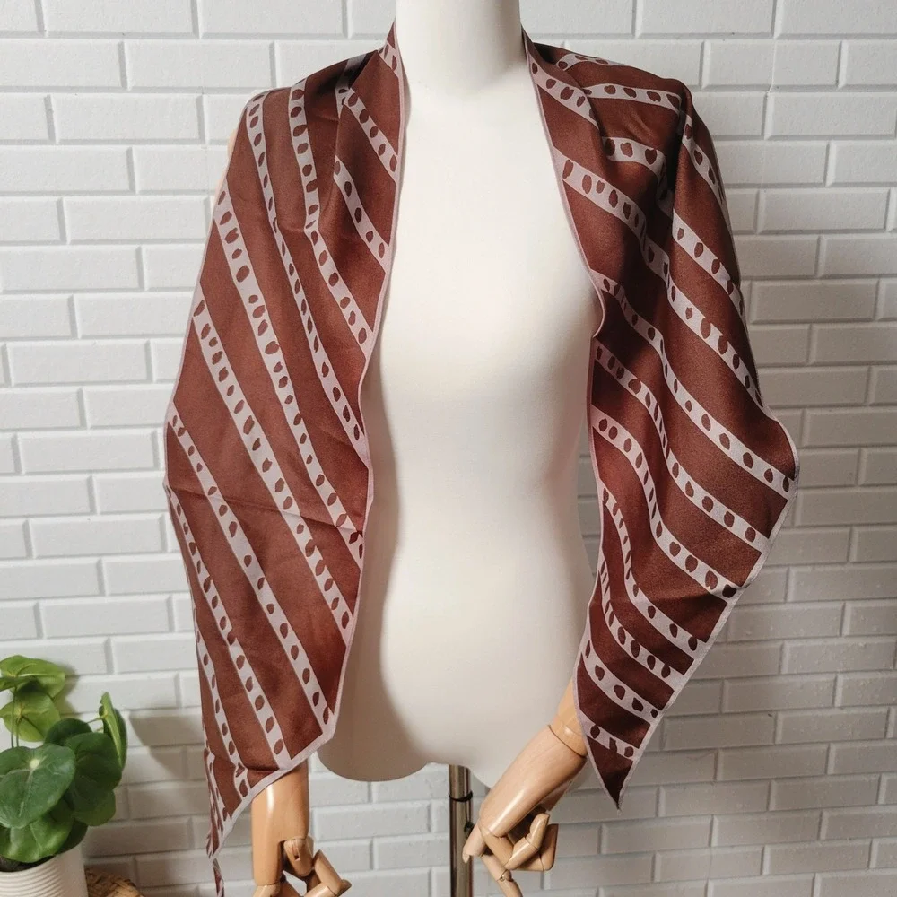 Vintage 1970s Vera Neumann Scarf Brown Ombre Blue Mauve Acetate Crepe Mod
